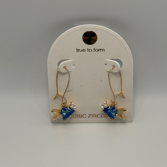 Gold and Blue Fish Earrings - Picture 3 of 4